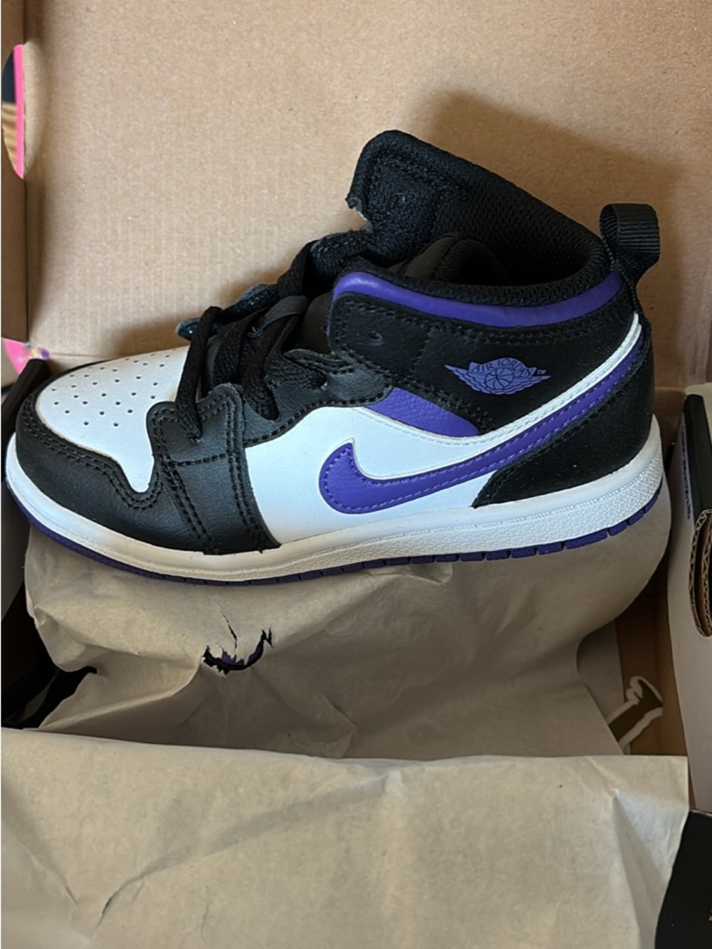 Jordan Kids' Mid Top Sneakers Black White Purple